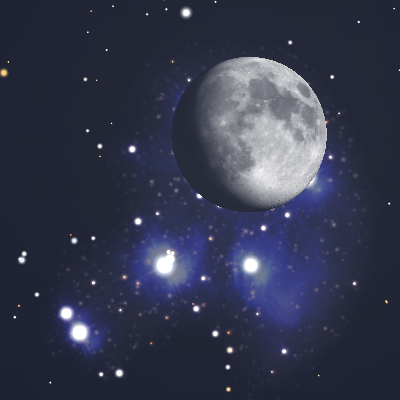 Księżyc i Plejady o 18:25