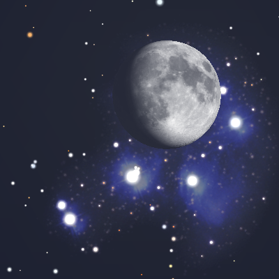 Księżyc i Plejady o 18:45