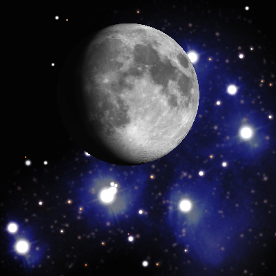 Księżyc i Plejady o 19:00